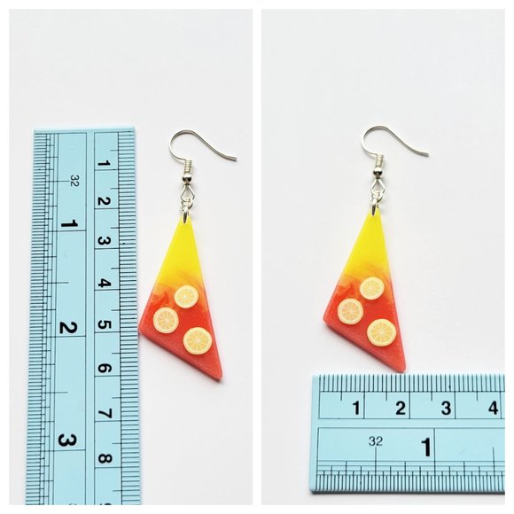 Strawberry Lemonade Earrings Yellow and Pinkish Red Lemon Dangle Earrings - Picture 8 of 10